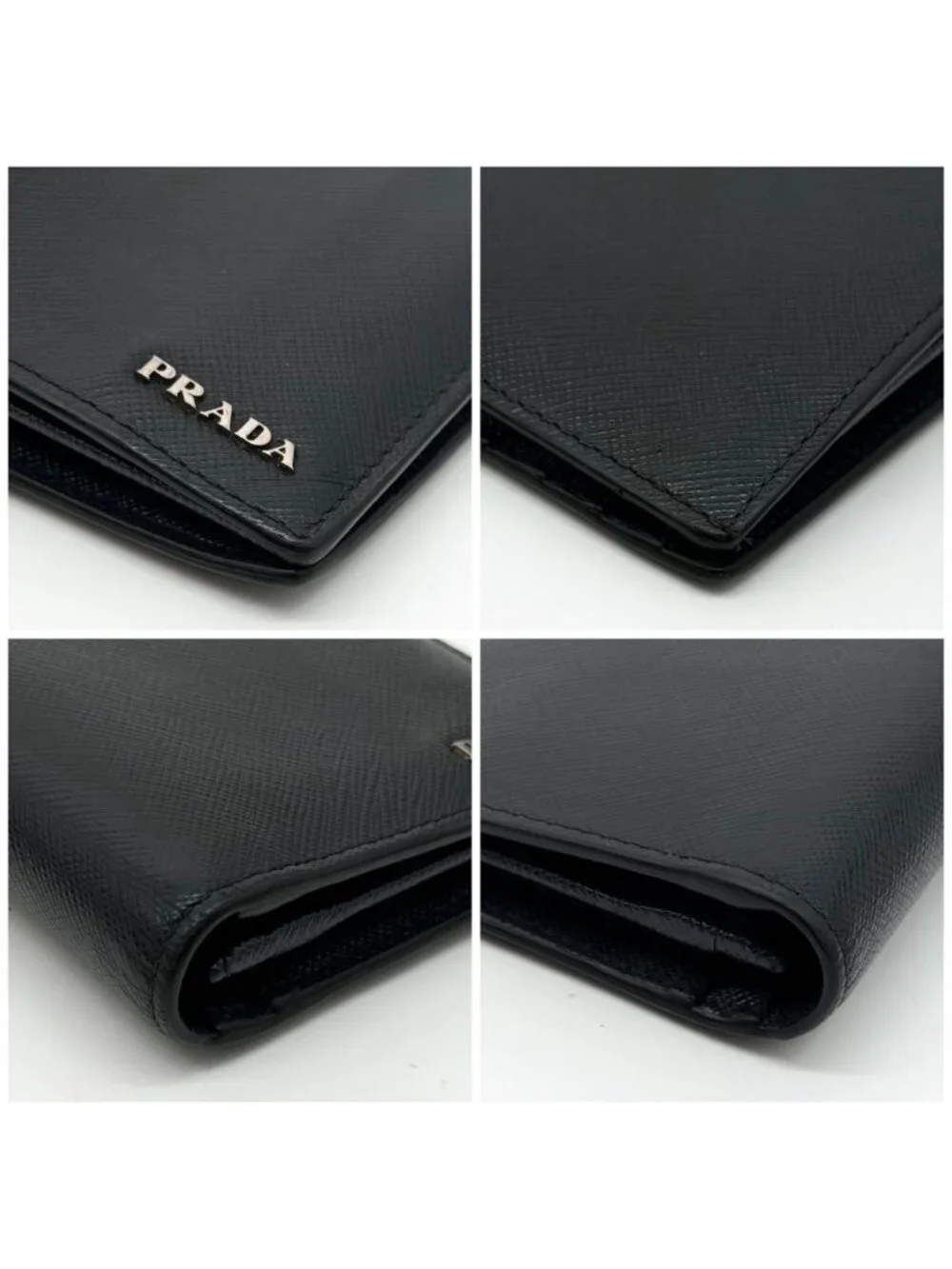 Prada Saffiano Bifold Wallet Black Navy Bicolor
